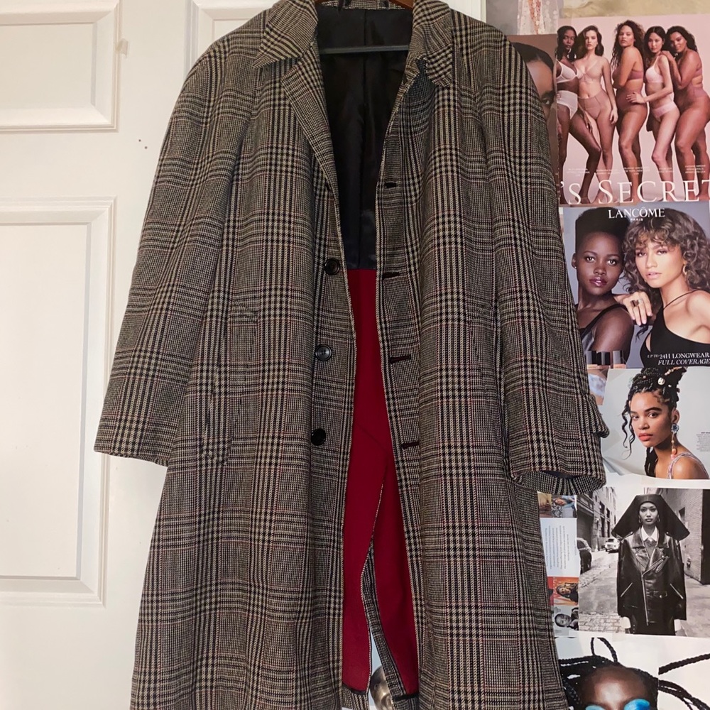 Men’s Vintage Plaid Wool Trench Coat